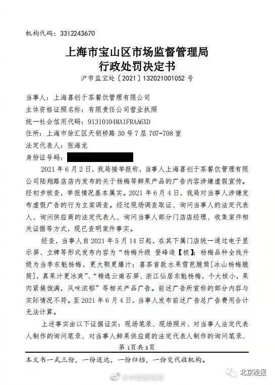 被罚45万元！曾被曝卫生质量问题ag旗舰厅网站因涉嫌虚假宣传喜茶(图2)